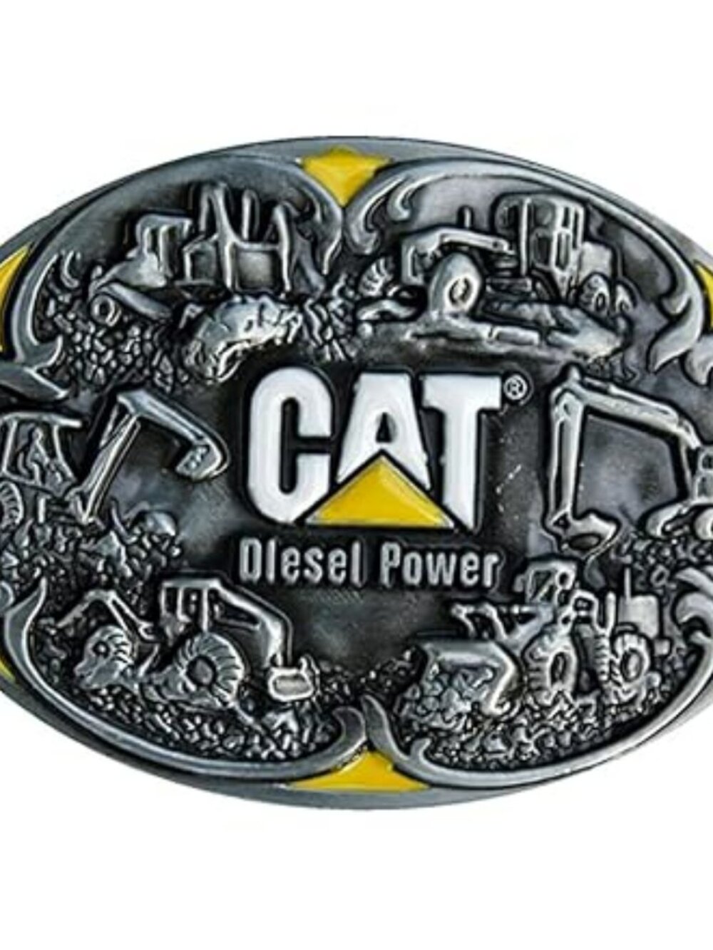 Men's CAT Diesel Power Belt Buckle Caterpillar Large Oval Buckle Silver Yellow